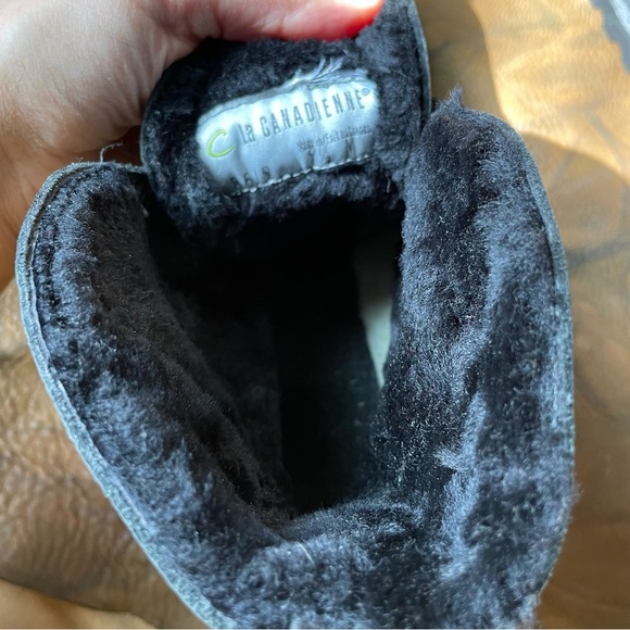 La Canadienne black leather square toe fur lined boots winter fall cozy vintage - Picture 9 of 9